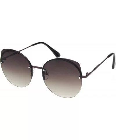 Womens Exposed Edge Round Cat Eye Brown Half Rim Sunglasses - Brown Brown - CQ18NKIZQS3 $7.29 Cat Eye