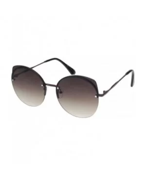 Womens Exposed Edge Round Cat Eye Brown Half Rim Sunglasses - Brown Brown - CQ18NKIZQS3 $7.29 Cat Eye