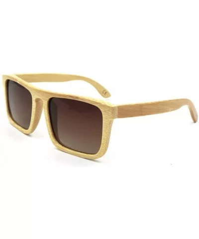 Outdoor Sports Square Bamboo Sunglasses- Polarized Retro for Women/Men (Color Brown) - Brown - C51997LEH6R $39.56 Square