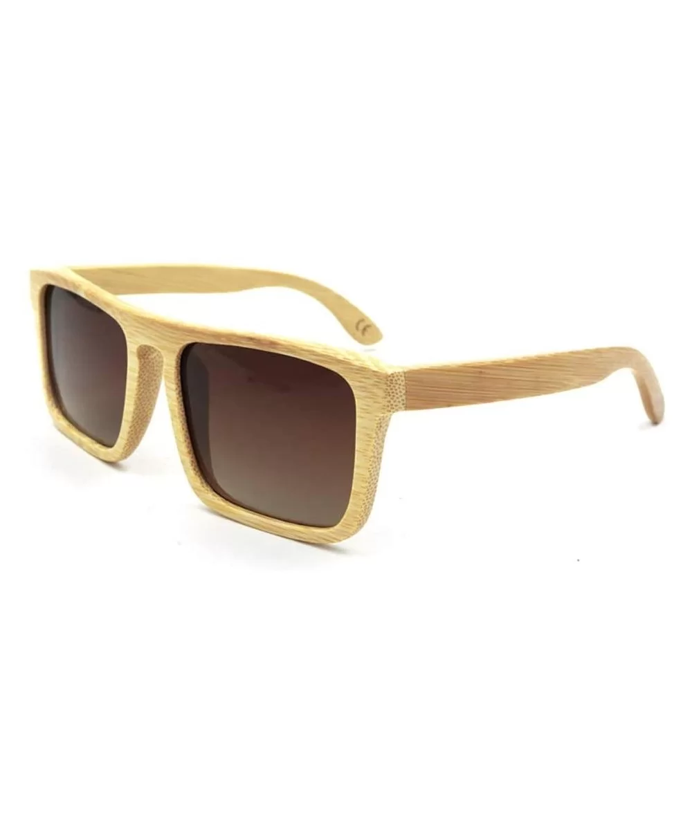 Outdoor Sports Square Bamboo Sunglasses- Polarized Retro for Women/Men (Color Brown) - Brown - C51997LEH6R $39.56 Square