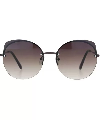 Womens Exposed Edge Round Cat Eye Brown Half Rim Sunglasses - Brown Brown - CQ18NKIZQS3 $7.29 Cat Eye