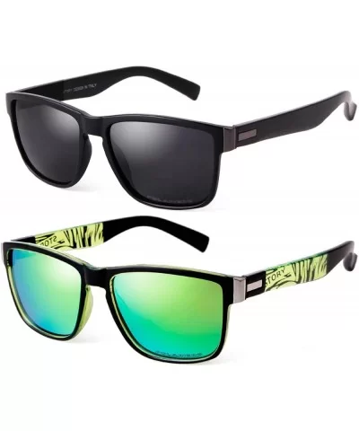 TR90 Vintage Polarized Sunglasses for Men Square Driving Sports Sun Glasses - Black+mirrored Green - C1193IQG3X8 $18.68 Sport