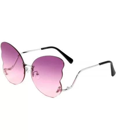 Womens Luxury Rimless Oversized Butterfly Wings Retro Sunglasses - Silver Metallic Frame - CG18X8NHCUS $7.92 Rimless