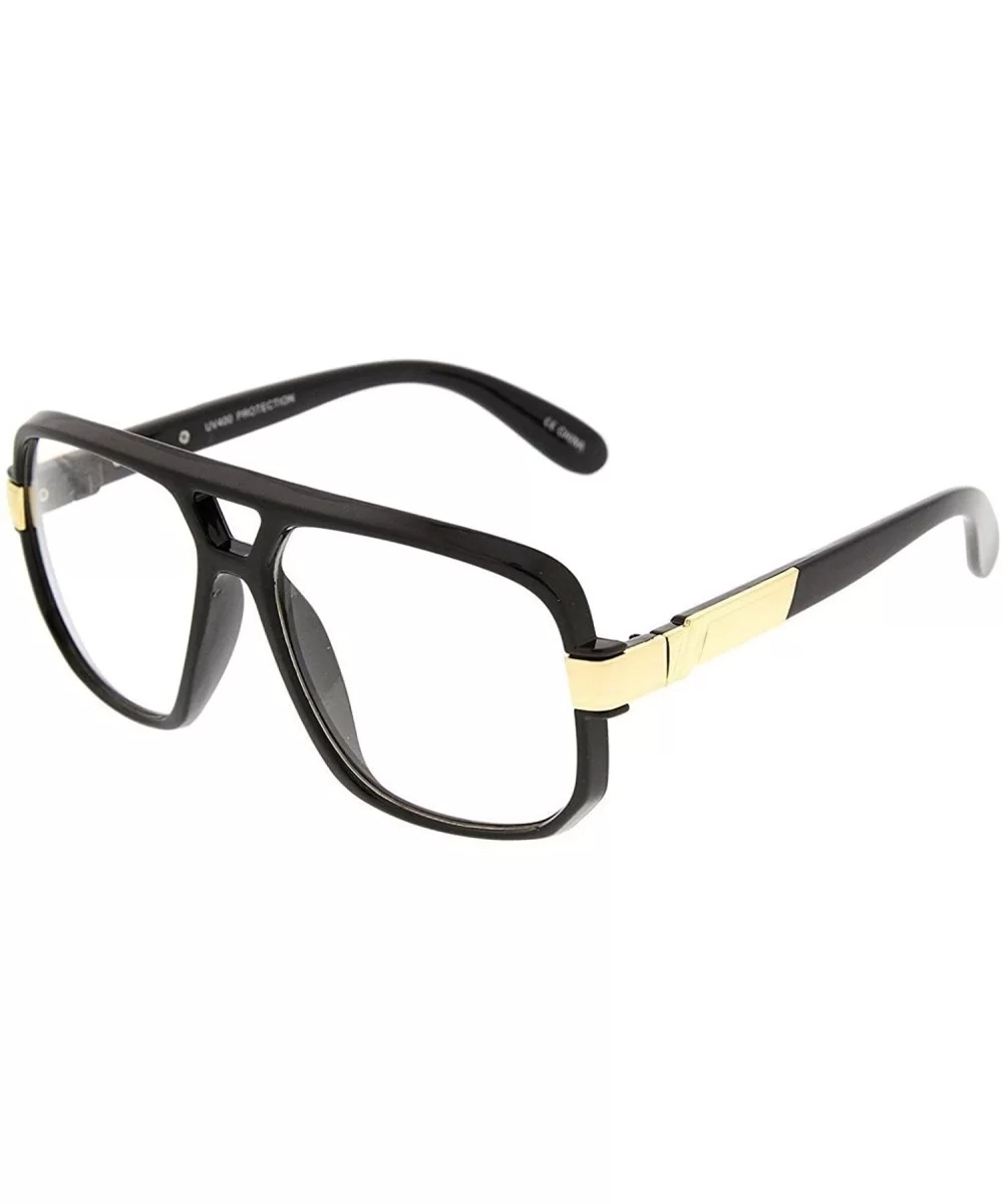 Gazelle Swag Square Oversized Sunglasses w/Clear Lenses - Black & Gold - CD1822DI9O5 $7.65 Square