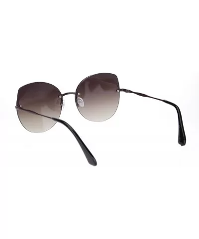 Womens Exposed Edge Round Cat Eye Brown Half Rim Sunglasses - Brown Brown - CQ18NKIZQS3 $7.29 Cat Eye