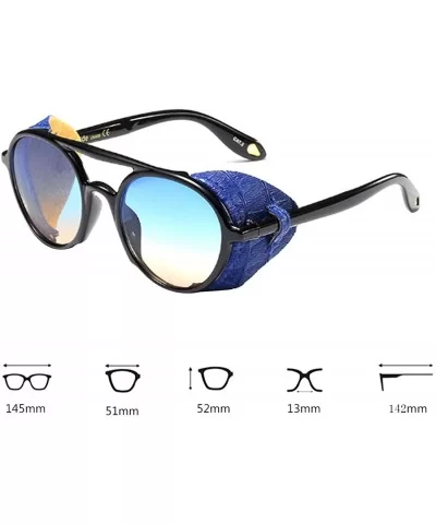 Women's Retro Classic Round Plastic Frame Sunglasses With Leather - Black Blue Brown - CE18W0HGST8 $22.11 Round