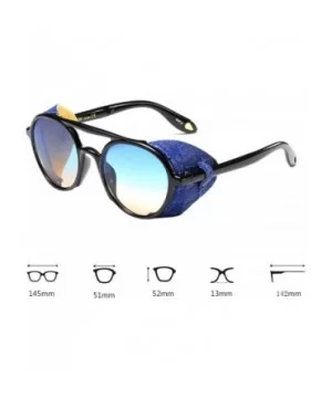 Women's Retro Classic Round Plastic Frame Sunglasses With Leather - Black Blue Brown - CE18W0HGST8 $22.11 Round