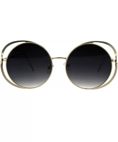 Double Metal Rim Luxury Round Circle Lens Chic Fashion Sunglasses - Gold Smoke - CB18GZXUOEH $10.54 Round