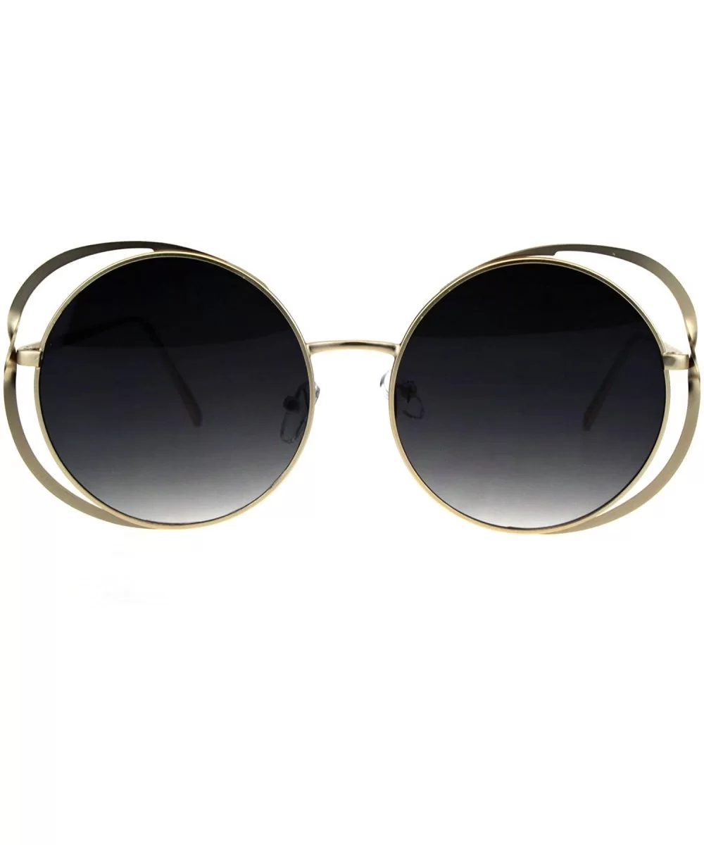 Double Metal Rim Luxury Round Circle Lens Chic Fashion Sunglasses - Gold Smoke - CB18GZXUOEH $10.54 Round