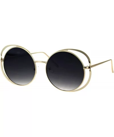 Double Metal Rim Luxury Round Circle Lens Chic Fashion Sunglasses - Gold Smoke - CB18GZXUOEH $10.54 Round