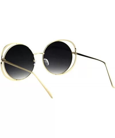 Double Metal Rim Luxury Round Circle Lens Chic Fashion Sunglasses - Gold Smoke - CB18GZXUOEH $10.54 Round