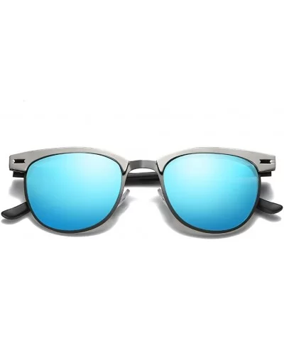 Polarized Sunglasses Round Metal Frame Steampunk Sun Glasses for Men Women - Metal Blue - CE18NKM309S $8.63 Oval