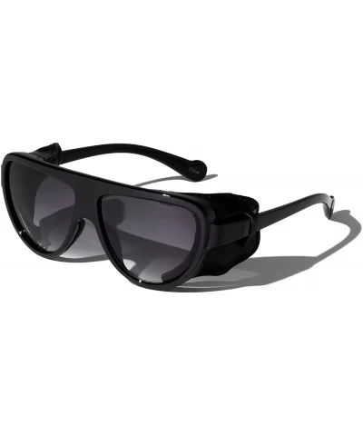 Classic Side Leather Shield Lens Sunglasses - Smoke - CQ1972NZ5WN $10.76 Shield