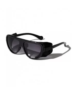 Classic Side Leather Shield Lens Sunglasses - Smoke - CQ1972NZ5WN $10.76 Shield