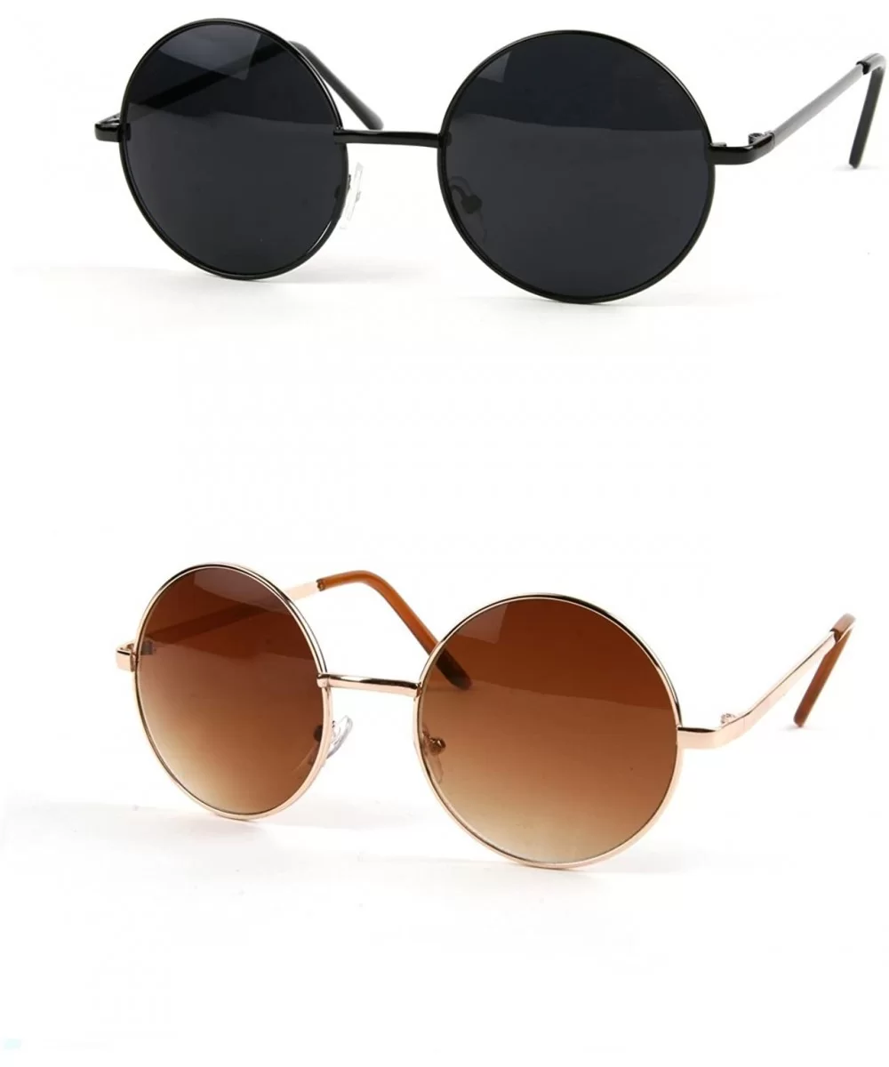 John Lennon Sunglasses Hippie Retro Round Frame Sunglasses (2 pcs Black-Smoke & Gold-GradientBrown) - C411TSWZQL1 $12.49 Round