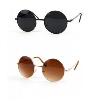 John Lennon Sunglasses Hippie Retro Round Frame Sunglasses (2 pcs Black-Smoke & Gold-GradientBrown) - C411TSWZQL1 $12.49 Round