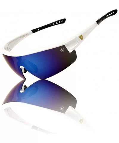 Lightweight Rimless Curved One Piece Shield Lens Sports Sunglasses - Blue White - CP199IKLGG4 $17.31 Shield