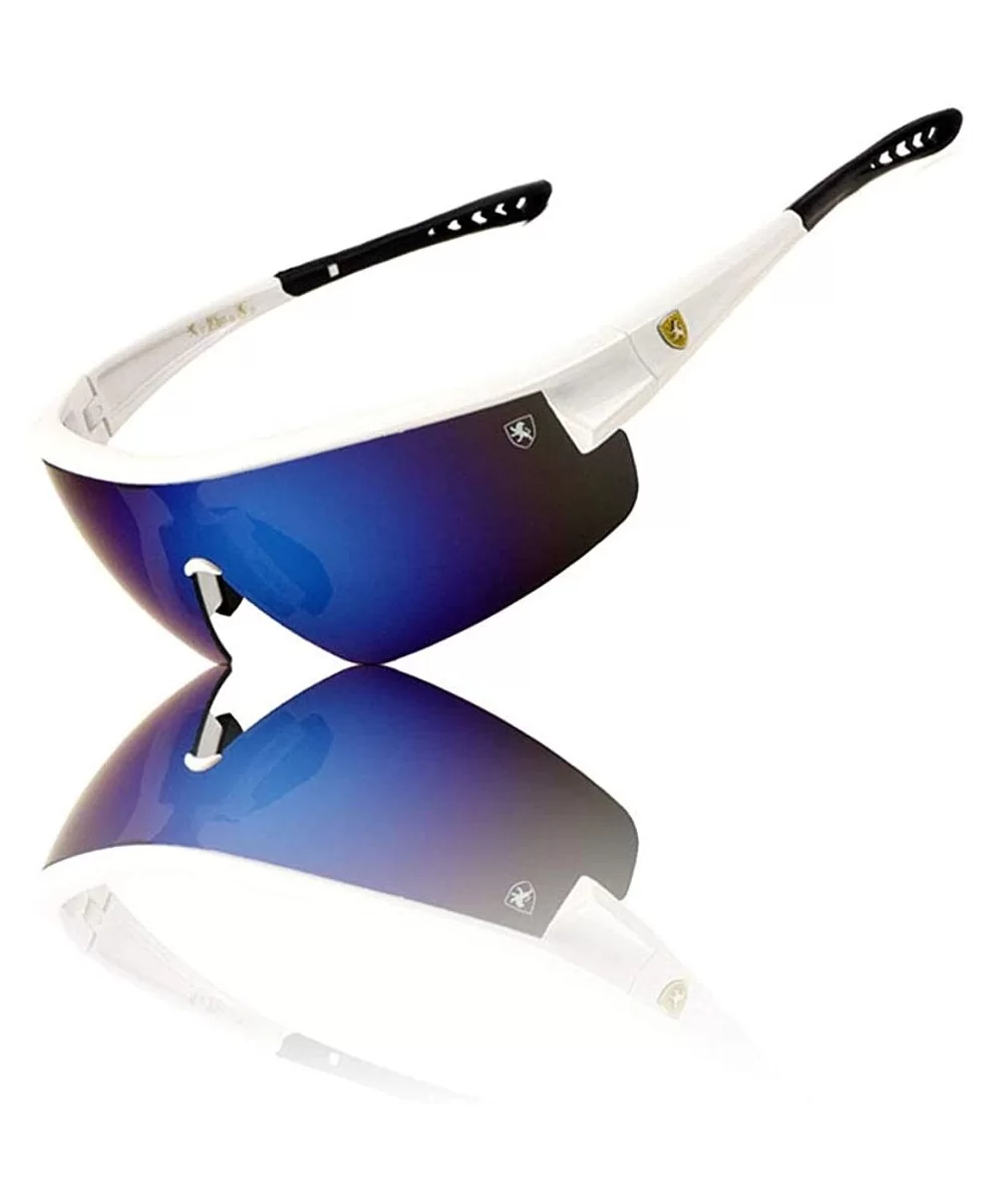 Lightweight Rimless Curved One Piece Shield Lens Sports Sunglasses - Blue White - CP199IKLGG4 $17.31 Shield