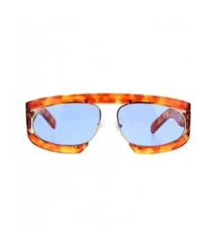 Retro Flat Top Double Rim Vintage Mobster Thick Plastic Sunglasses - Havana Blue - CH18L3MI939 $8.77 Round