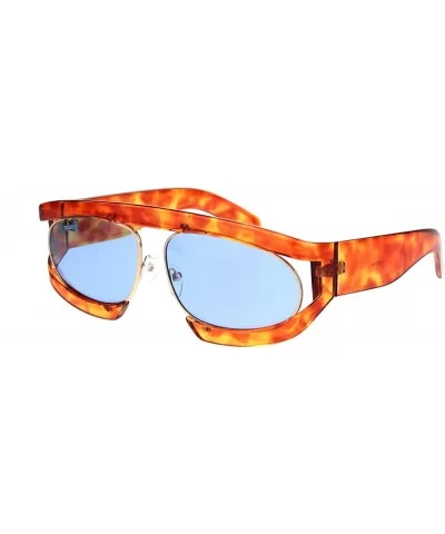 Retro Flat Top Double Rim Vintage Mobster Thick Plastic Sunglasses - Havana Blue - CH18L3MI939 $8.77 Round