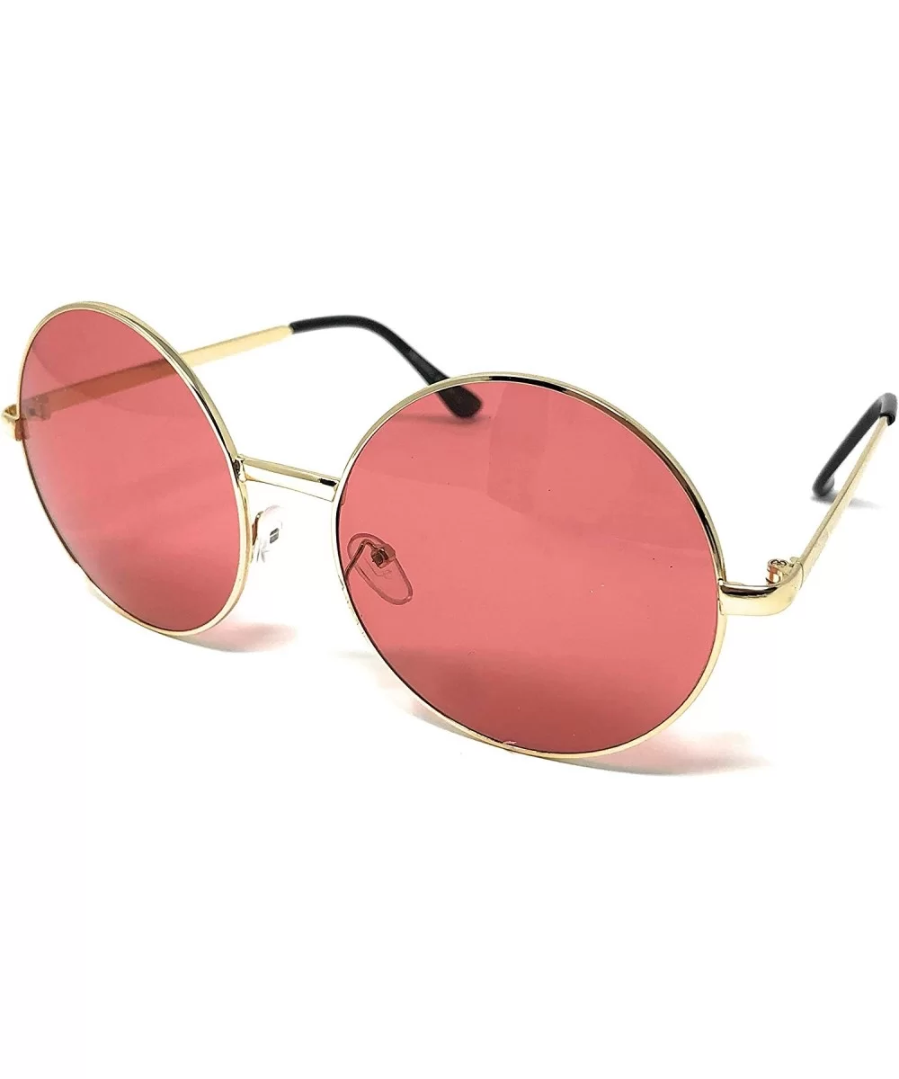 XL Oversize Metal Round Hippie Sunglasses - Gold- Dark Pink - C418Q24II6X $6.84 Round