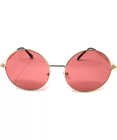 XL Oversize Metal Round Hippie Sunglasses - Gold- Dark Pink - C418Q24II6X $6.84 Round