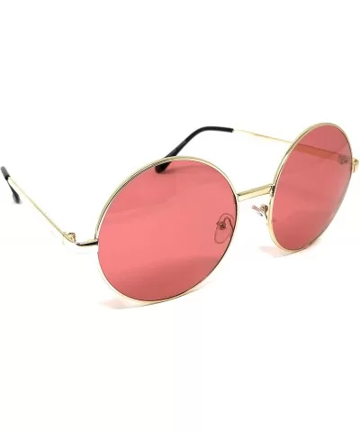 XL Oversize Metal Round Hippie Sunglasses - Gold- Dark Pink - C418Q24II6X $6.84 Round