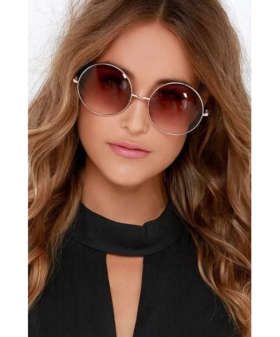 XL Oversize Metal Round Hippie Sunglasses - Gold- Dark Pink - C418Q24II6X $6.84 Round