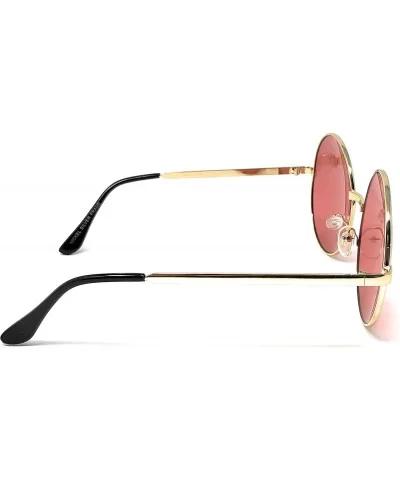 XL Oversize Metal Round Hippie Sunglasses - Gold- Dark Pink - C418Q24II6X $6.84 Round