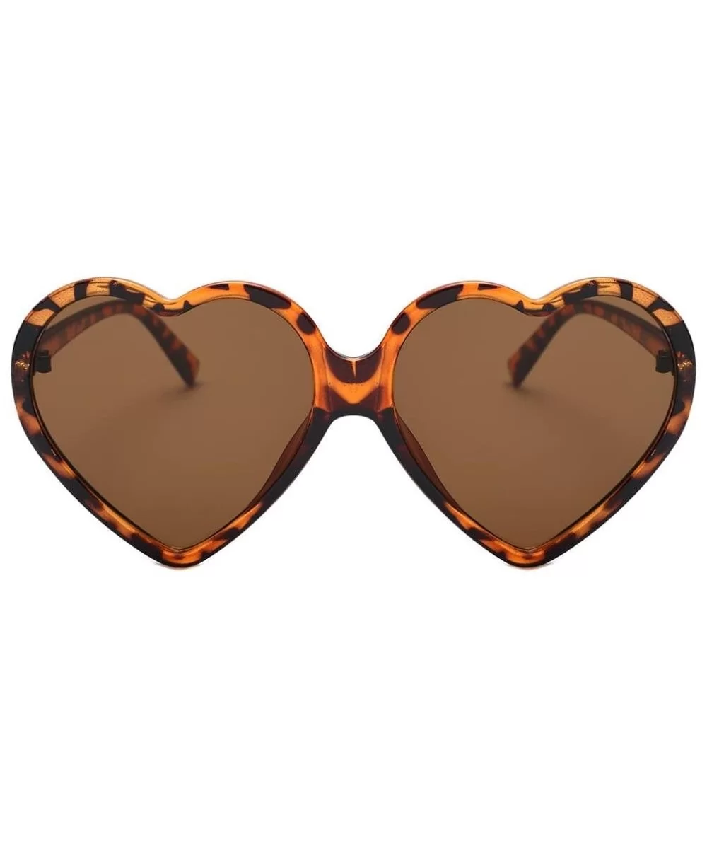 Women Fashion Unisex Heart-Shaped Shades Sunglasses Integrated UV Glasses (Brown) - Brown - CP18EK46Q60 $4.21 Sport