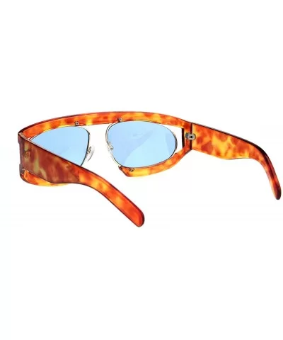 Retro Flat Top Double Rim Vintage Mobster Thick Plastic Sunglasses - Havana Blue - CH18L3MI939 $8.77 Round