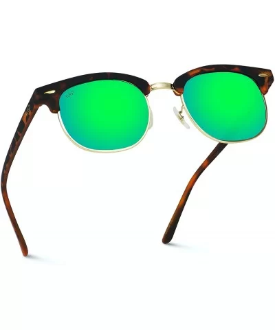 Classic Half Frame Polarized Semi-Rimless Rimmed Sunglasses - Tortoise / Mirror Green - CG12EF9TS1F $12.82 Wayfarer