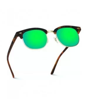 Classic Half Frame Polarized Semi-Rimless Rimmed Sunglasses - Tortoise / Mirror Green - CG12EF9TS1F $12.82 Wayfarer