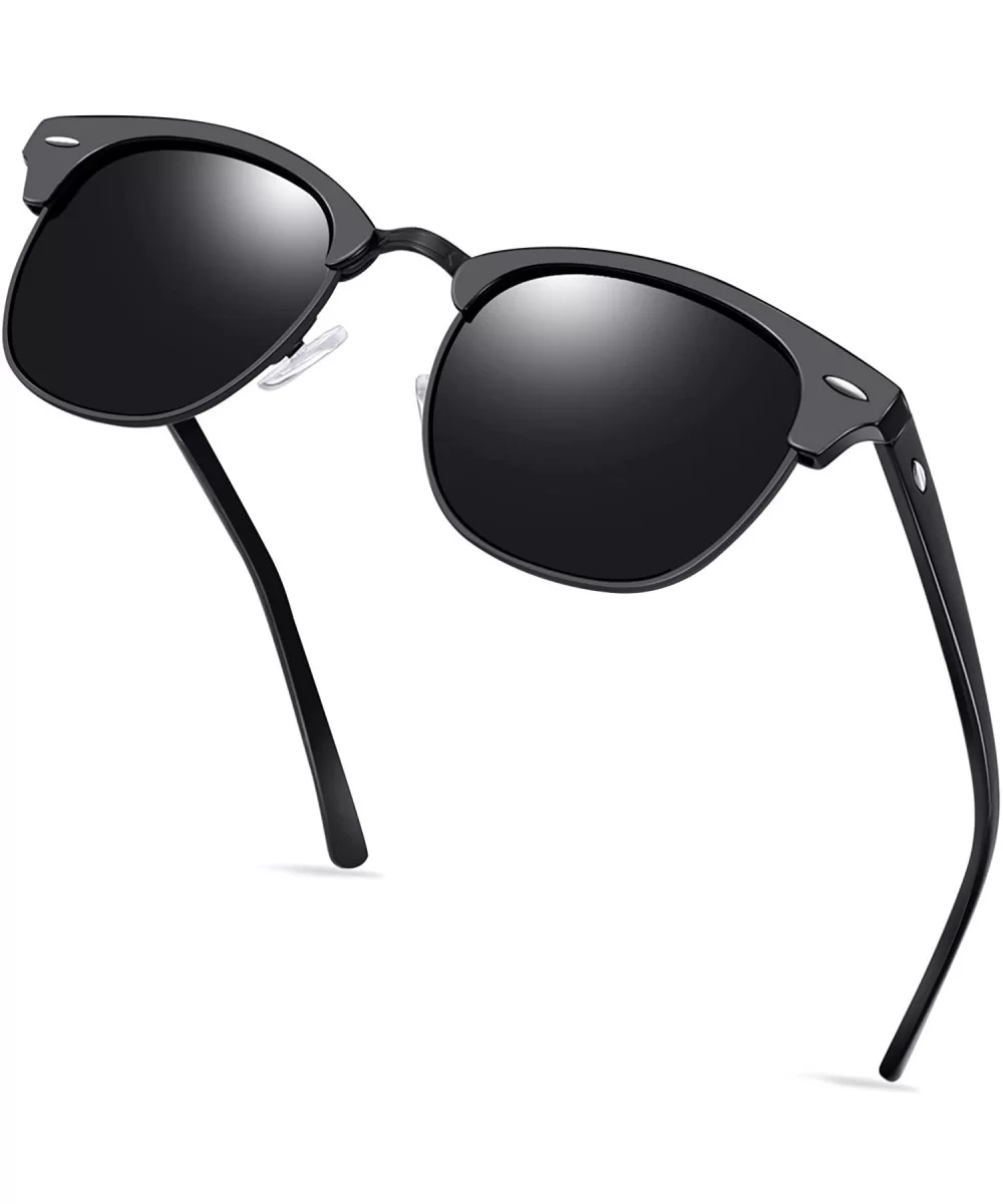 Semi Rimless Polarized Sunglasses for Women Men- Unisex Sunglasses with Half Frame - Matte Black - CL18R494MXL $11.26 Round