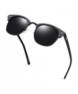 Semi Rimless Polarized Sunglasses for Women Men- Unisex Sunglasses with Half Frame - Matte Black - CL18R494MXL $11.26 Round