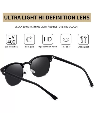 Semi Rimless Polarized Sunglasses for Women Men- Unisex Sunglasses with Half Frame - Matte Black - CL18R494MXL $11.26 Round