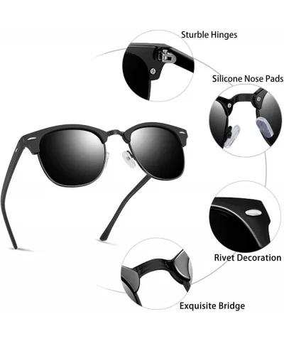 Semi Rimless Polarized Sunglasses for Women Men- Unisex Sunglasses with Half Frame - Matte Black - CL18R494MXL $11.26 Round