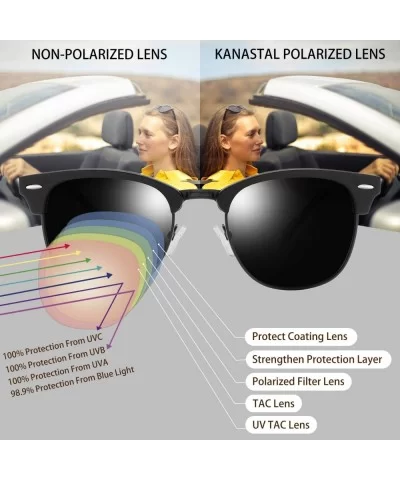 Semi Rimless Polarized Sunglasses for Women Men- Unisex Sunglasses with Half Frame - Matte Black - CL18R494MXL $11.26 Round