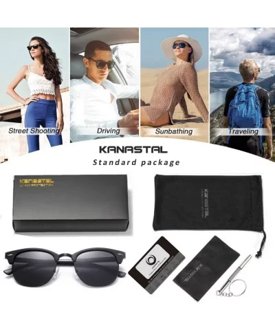 Semi Rimless Polarized Sunglasses for Women Men- Unisex Sunglasses with Half Frame - Matte Black - CL18R494MXL $11.26 Round