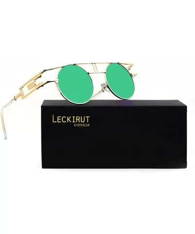 Women Men Round Sunglasses Retro Vintage Steampunk Style Mirror Reflective Circle lens - CK1836TGWHM $10.29 Shield