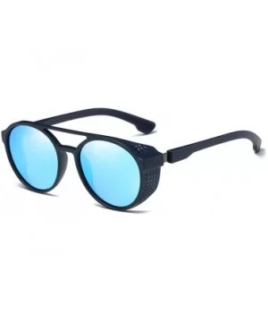 Round Mirrored Sunglasses For Men Shield Men Sun Glasses Polarized - Blue Mirror - CP18M4NOD03 $6.11 Shield