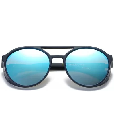 Round Mirrored Sunglasses For Men Shield Men Sun Glasses Polarized - Blue Mirror - CP18M4NOD03 $6.11 Shield