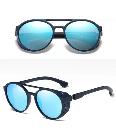 Round Mirrored Sunglasses For Men Shield Men Sun Glasses Polarized - Blue Mirror - CP18M4NOD03 $6.11 Shield