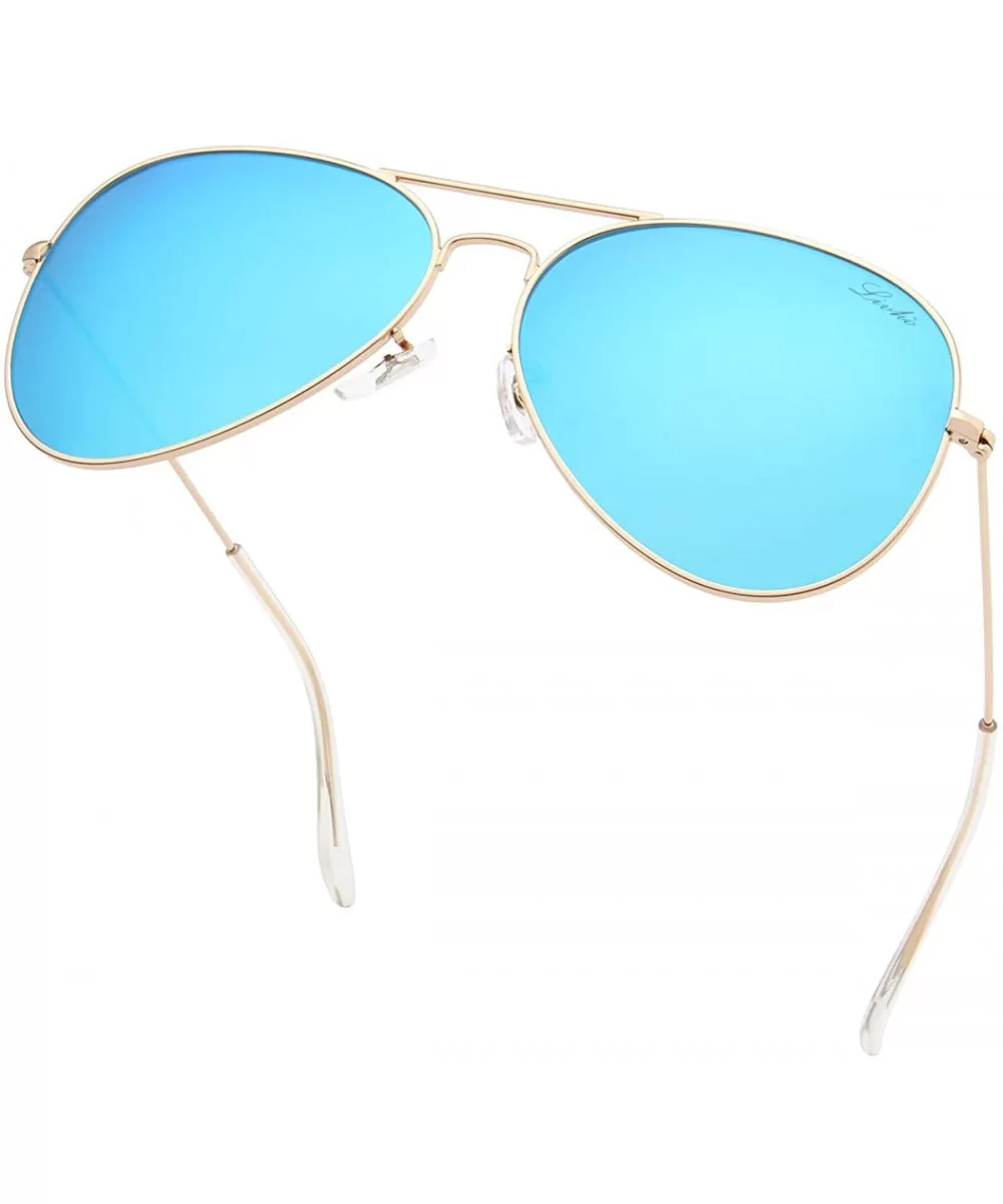 Classic Polarized Aviator Sunglasses UV Mirrored Lens Metal Retro Shades - Blue Mirrored Lens/Gold Frame - C9196N20U4Q $8.51 ...