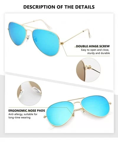 Classic Polarized Aviator Sunglasses UV Mirrored Lens Metal Retro Shades - Blue Mirrored Lens/Gold Frame - C9196N20U4Q $8.51 ...