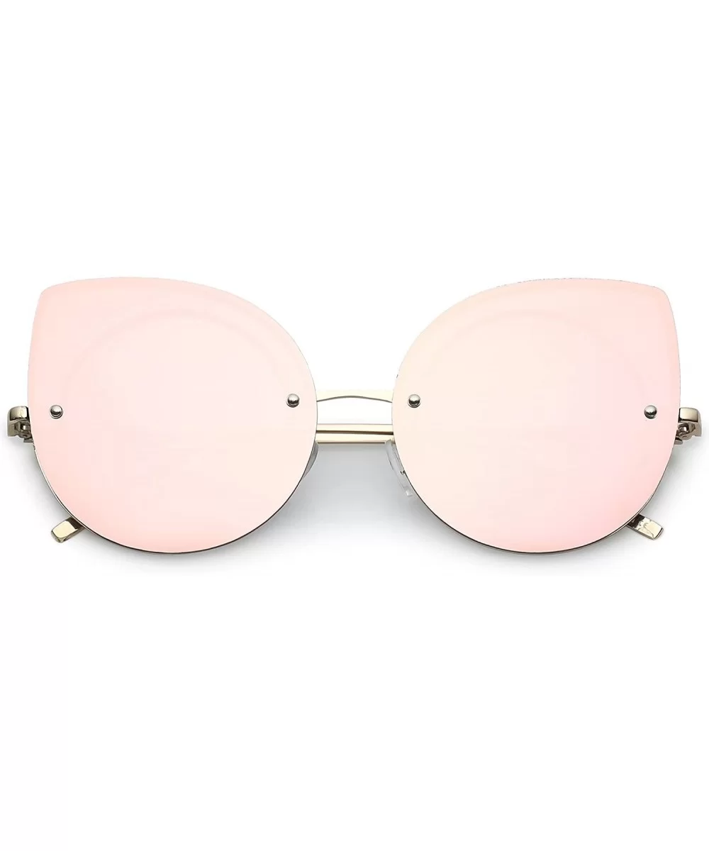 Oversize Rimless Slim Arms Mirrored Flat Lens Cat Eye Sunglasses 64mm - Gold / Pink Mirror - CG1834EUC67 $10.47 Cat Eye