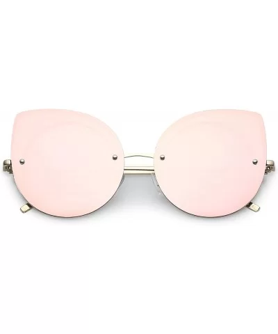 Oversize Rimless Slim Arms Mirrored Flat Lens Cat Eye Sunglasses 64mm - Gold / Pink Mirror - CG1834EUC67 $10.47 Cat Eye