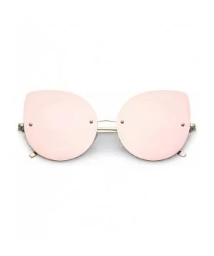 Oversize Rimless Slim Arms Mirrored Flat Lens Cat Eye Sunglasses 64mm - Gold / Pink Mirror - CG1834EUC67 $10.47 Cat Eye