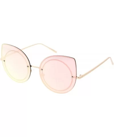 Oversize Rimless Slim Arms Mirrored Flat Lens Cat Eye Sunglasses 64mm - Gold / Pink Mirror - CG1834EUC67 $10.47 Cat Eye