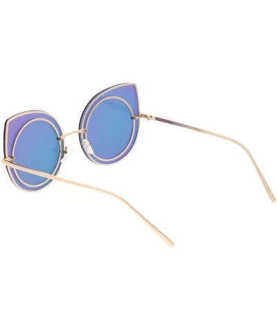 Oversize Rimless Slim Arms Mirrored Flat Lens Cat Eye Sunglasses 64mm - Gold / Pink Mirror - CG1834EUC67 $10.47 Cat Eye